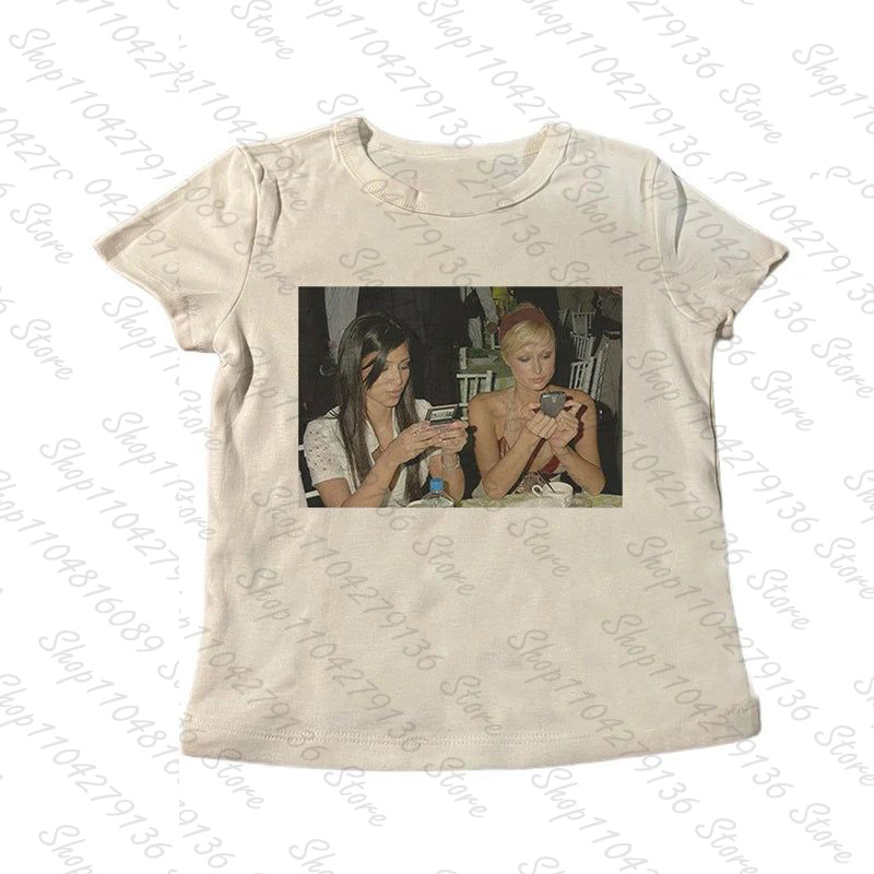 Y2K Graphic Baby Tee Crop - T-shirts courts vintage à manches courtes