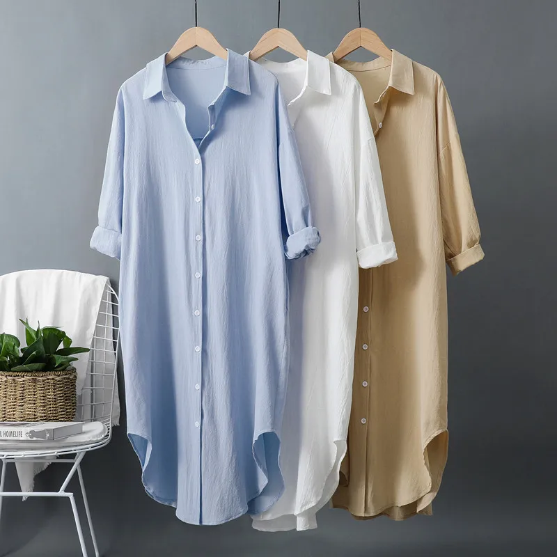 Casual Loose Linen Shirt Dress - Nouvelles Robes Chemises Longues en Coton