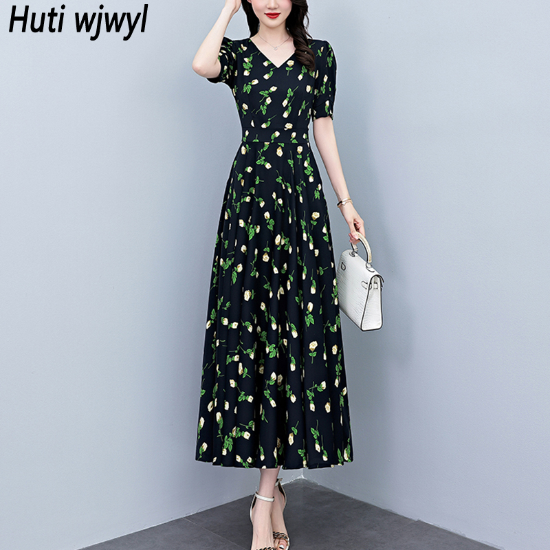 French Vintage Floral Midi Dress - Robe longue moulante d'été à manches