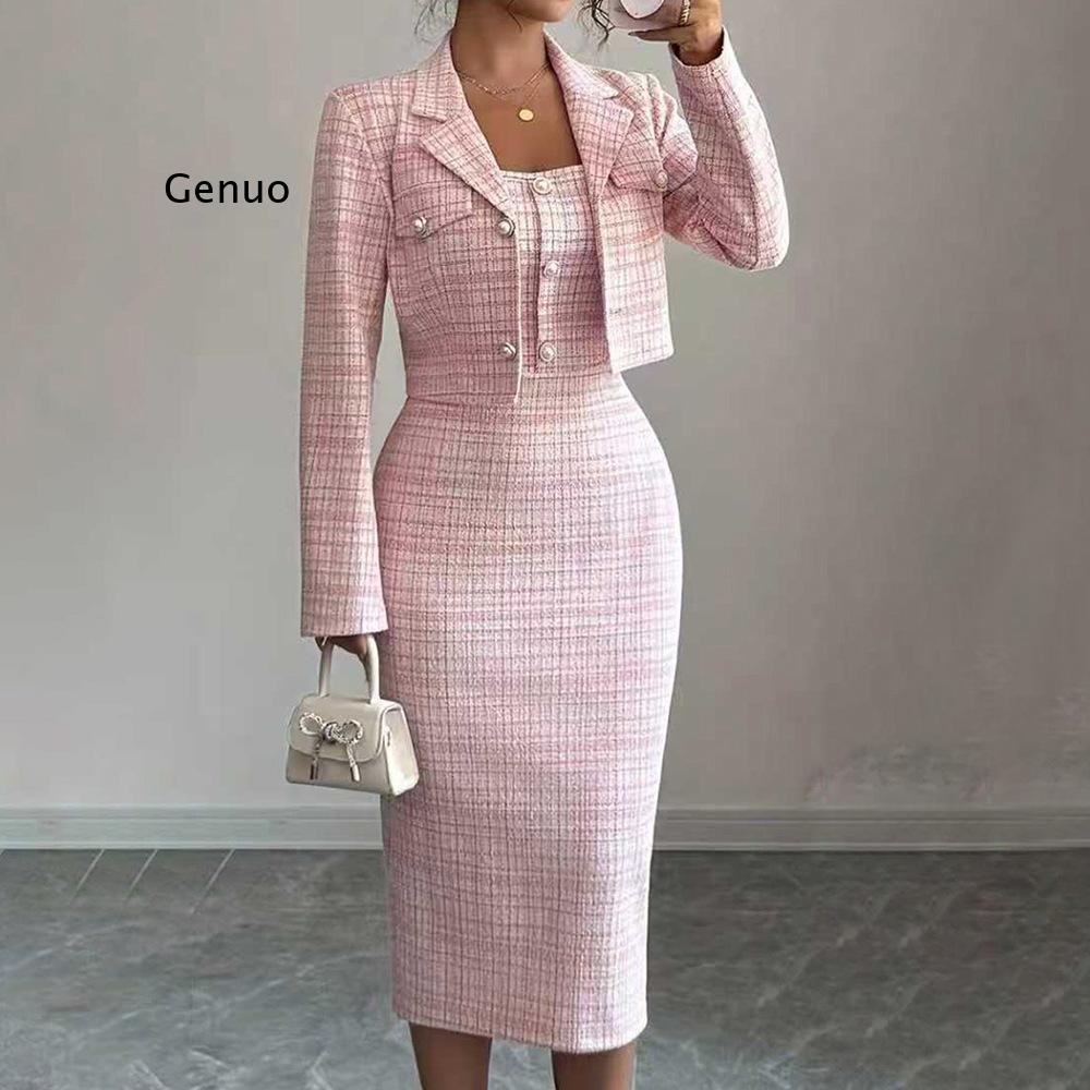 Tweed Two Piece Blazer Dress - Nouvel ensemble deux pièces élégant en