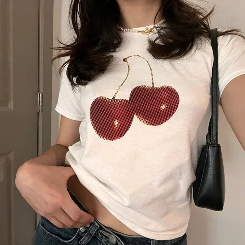 Y2K Graphic Baby Tee Crop - T-shirt esthétique d'été pour femme, style