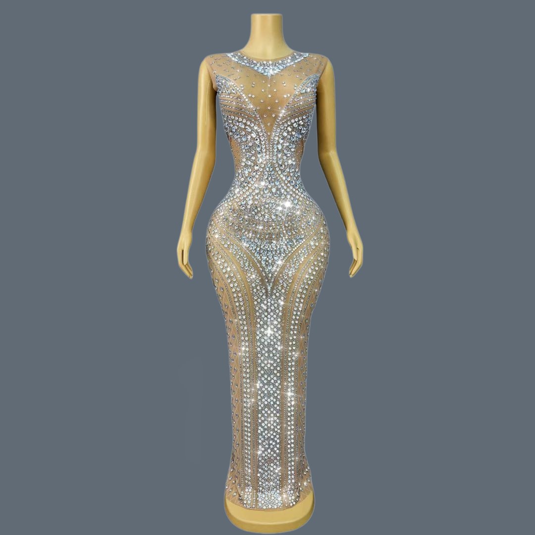 Sparkly Rhinestone Club Party Dress - Robe de soirée sans manches pour