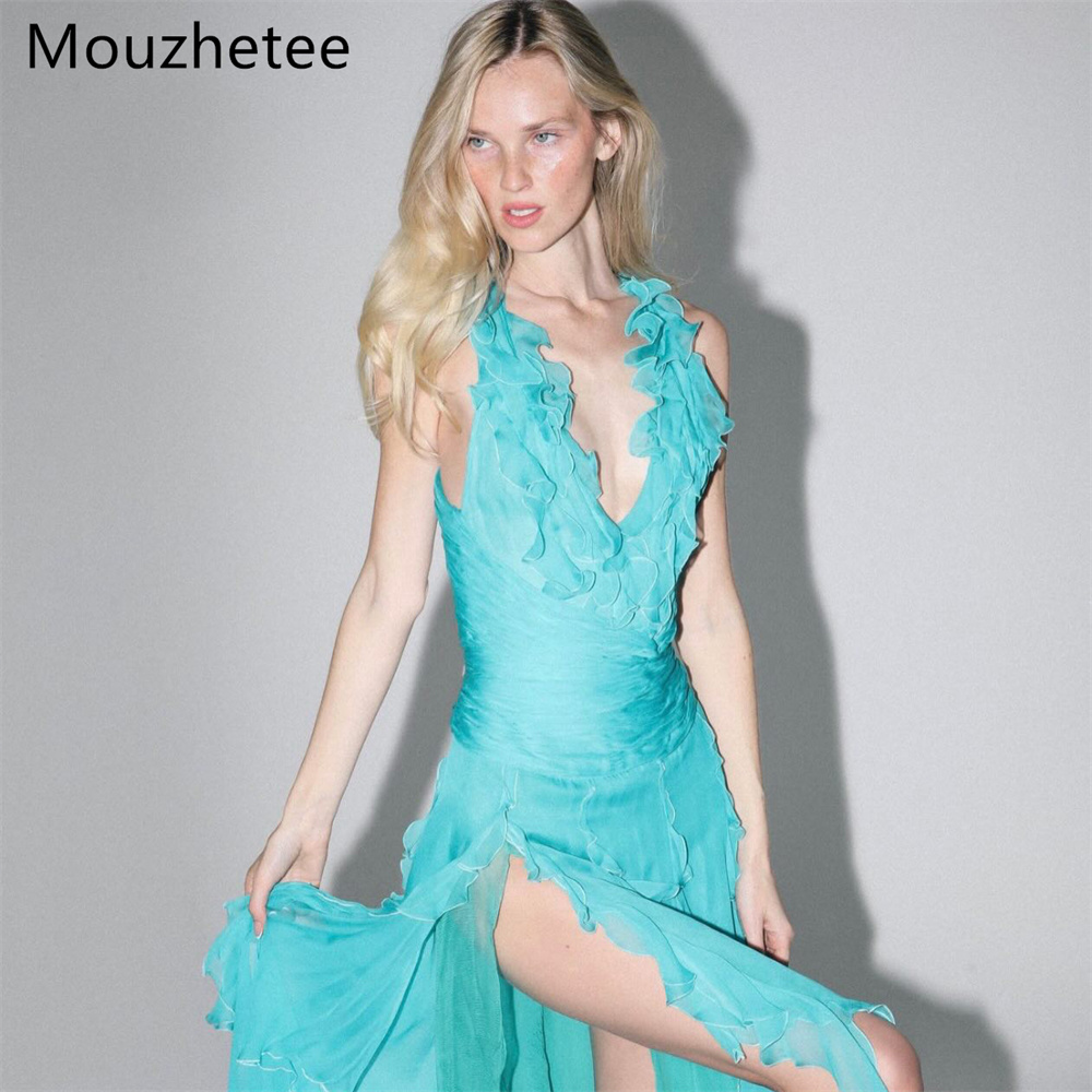 Elegant Satin Evening Gown Split - Robe de soirée simple Mouzhetee, coupe