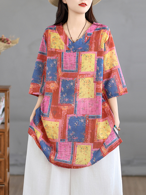 Casual Loose Linen Shirt Dress - Robe chemise artistique mi-longue à col