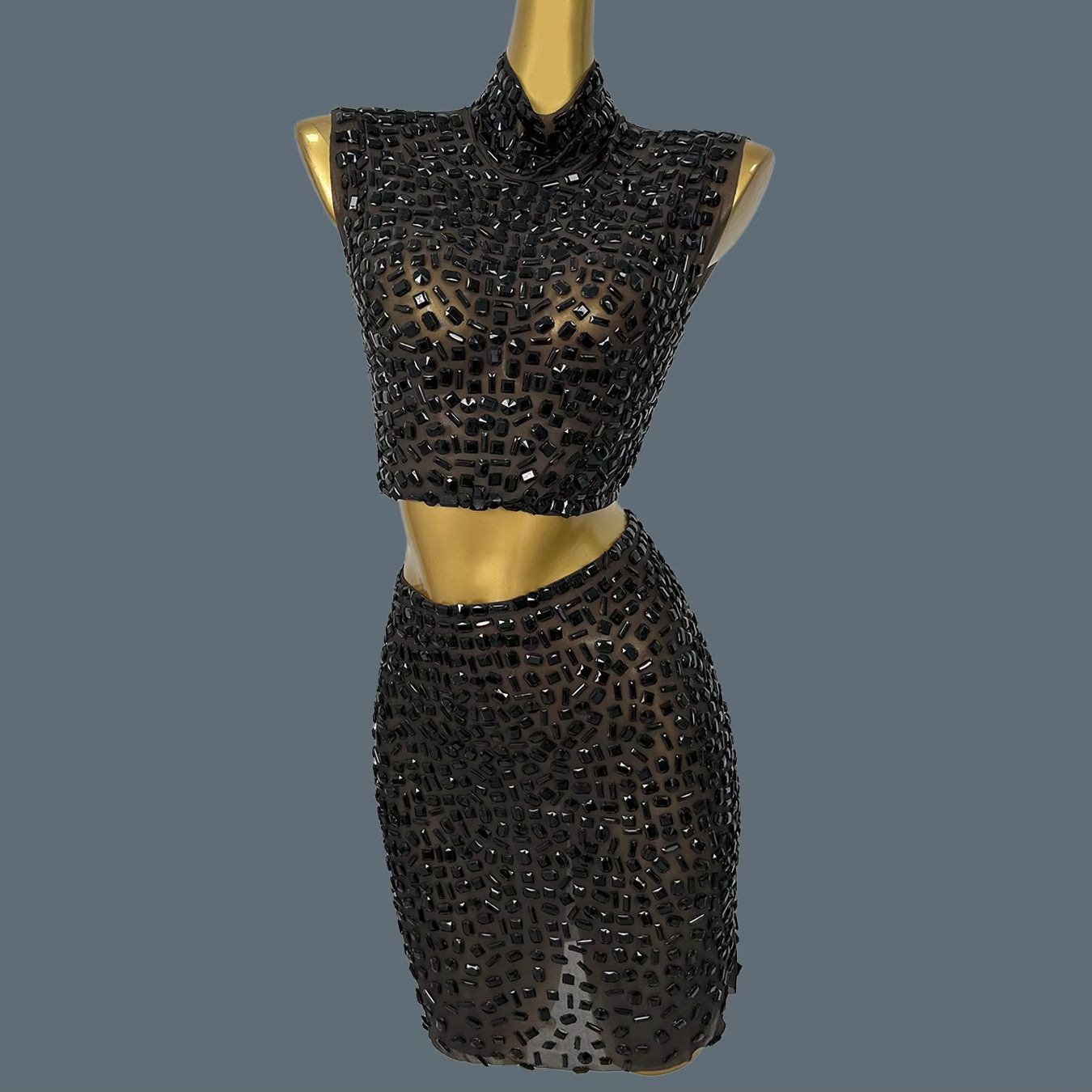 Sparkly Rhinestone Club Party Dress - Été brillant noir strass robe costume
