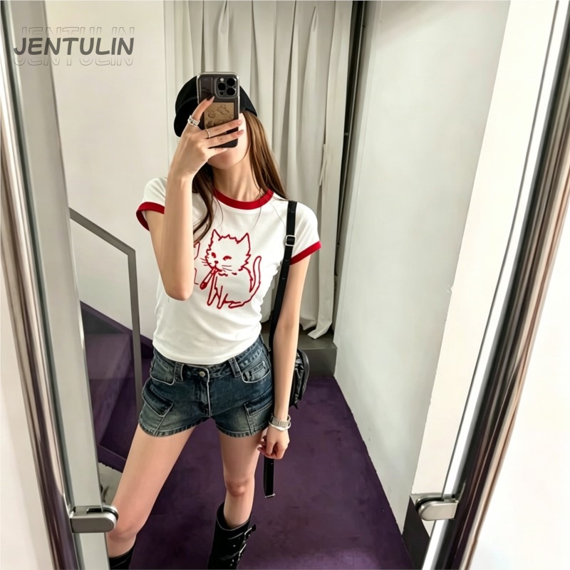 Y2K Graphic Baby Tee Crop - Crop top style coréen Y2k années
