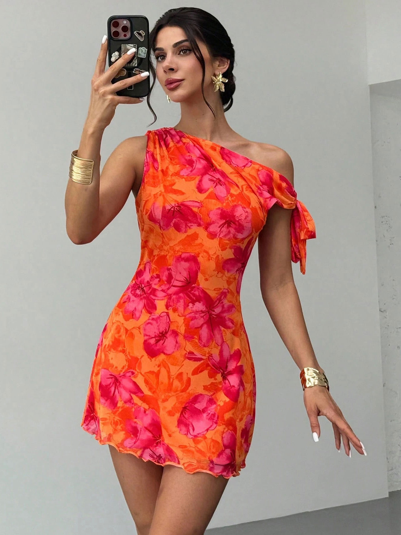 French Vintage Floral Midi Dress - Robe courte décontractée à imprimé floral