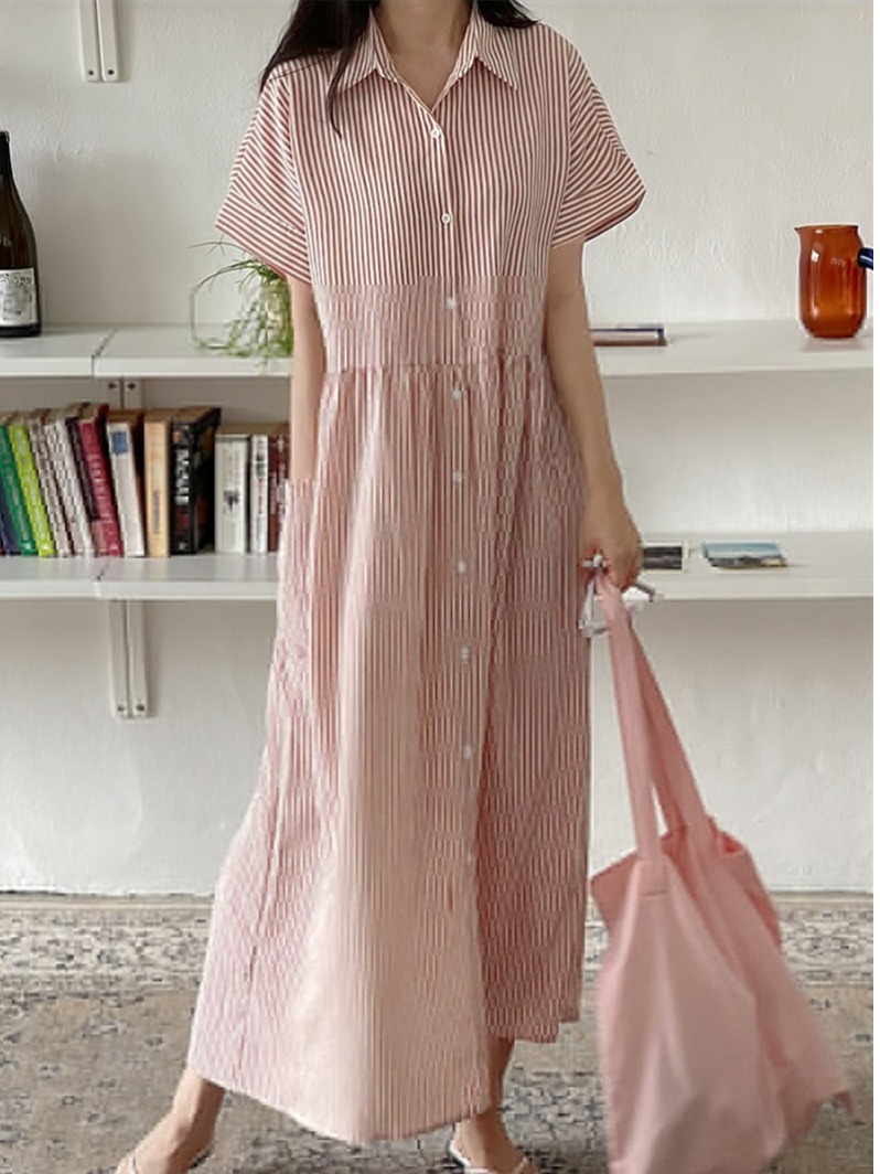 Robe chemise rayée ample style - Casual Loose Linen Shirt Dress avis et prix