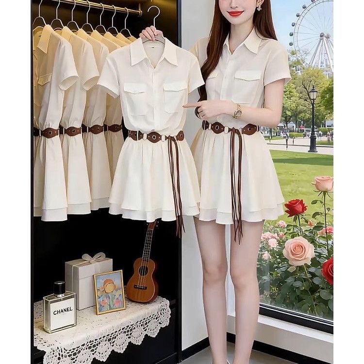 Robe chemise à manches courtes - Korean Style A Line Shirt Dress avis et prix