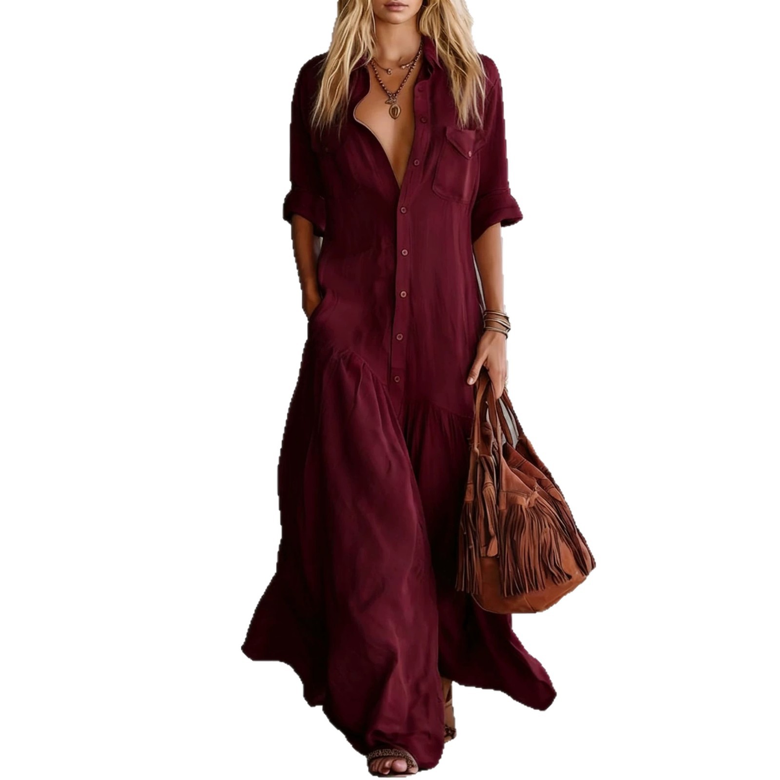 Robe chemise longue en coton e - Casual Loose Linen Shirt Dress avis et prix