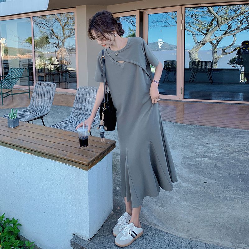 Robe T-shirt midi à manches co - Korean Style A Line Shirt Dress avis et prix