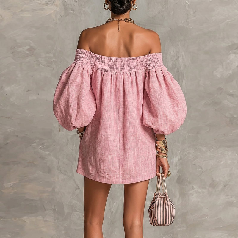 Nouvelle Robe Courte Décontrac - Off Shoulder Puff Sleeve Sundress avis et prix