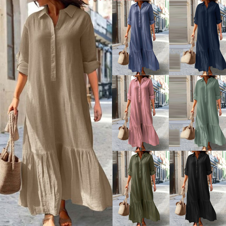Robe chemise en lin pour femme - Casual Loose Linen Shirt Dress avis et prix