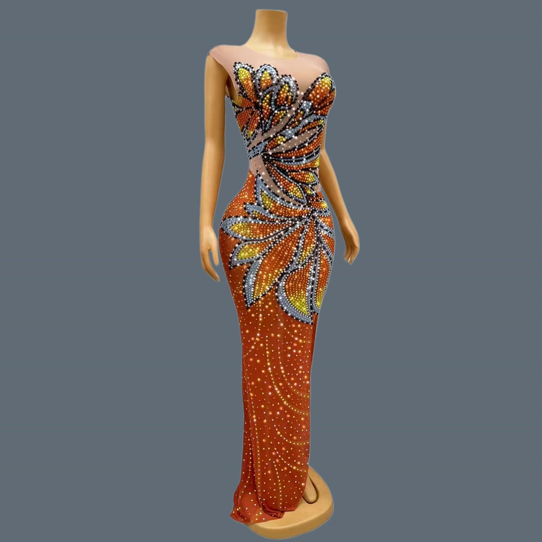 Robe longue sans manches en ma - Sparkly Rhinestone Club Party Dress avis et prix