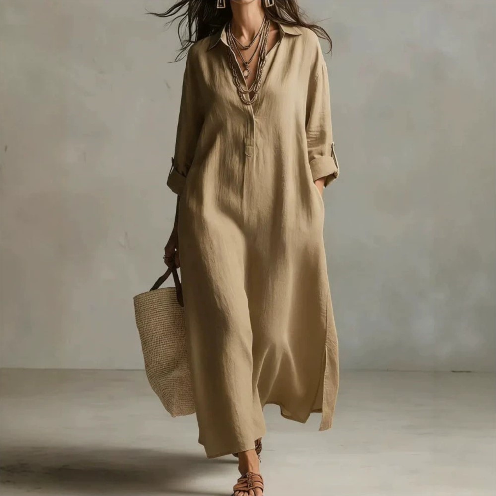 Robe chemise longue décontract - Casual Loose Linen Shirt Dress avis et prix