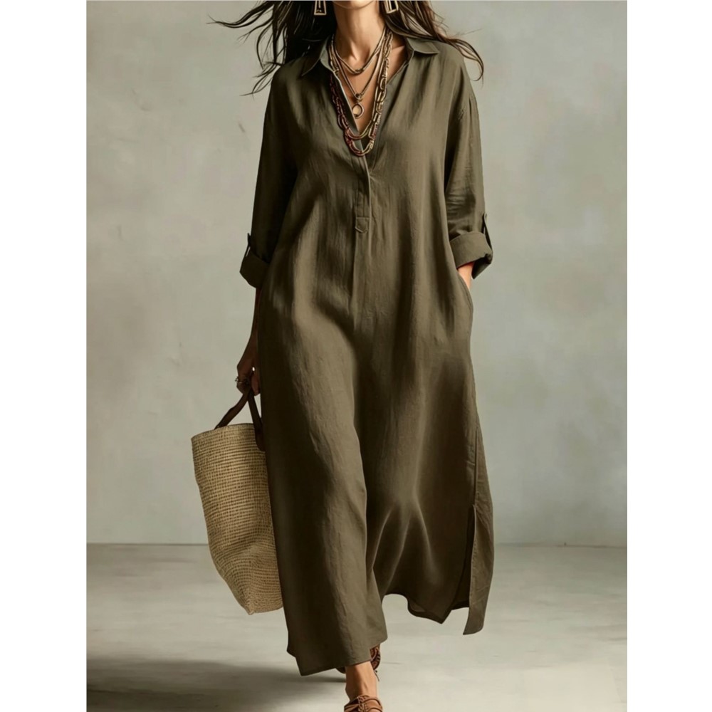 Robe chemise longue décontract - Casual Loose Linen Shirt Dress avis et prix