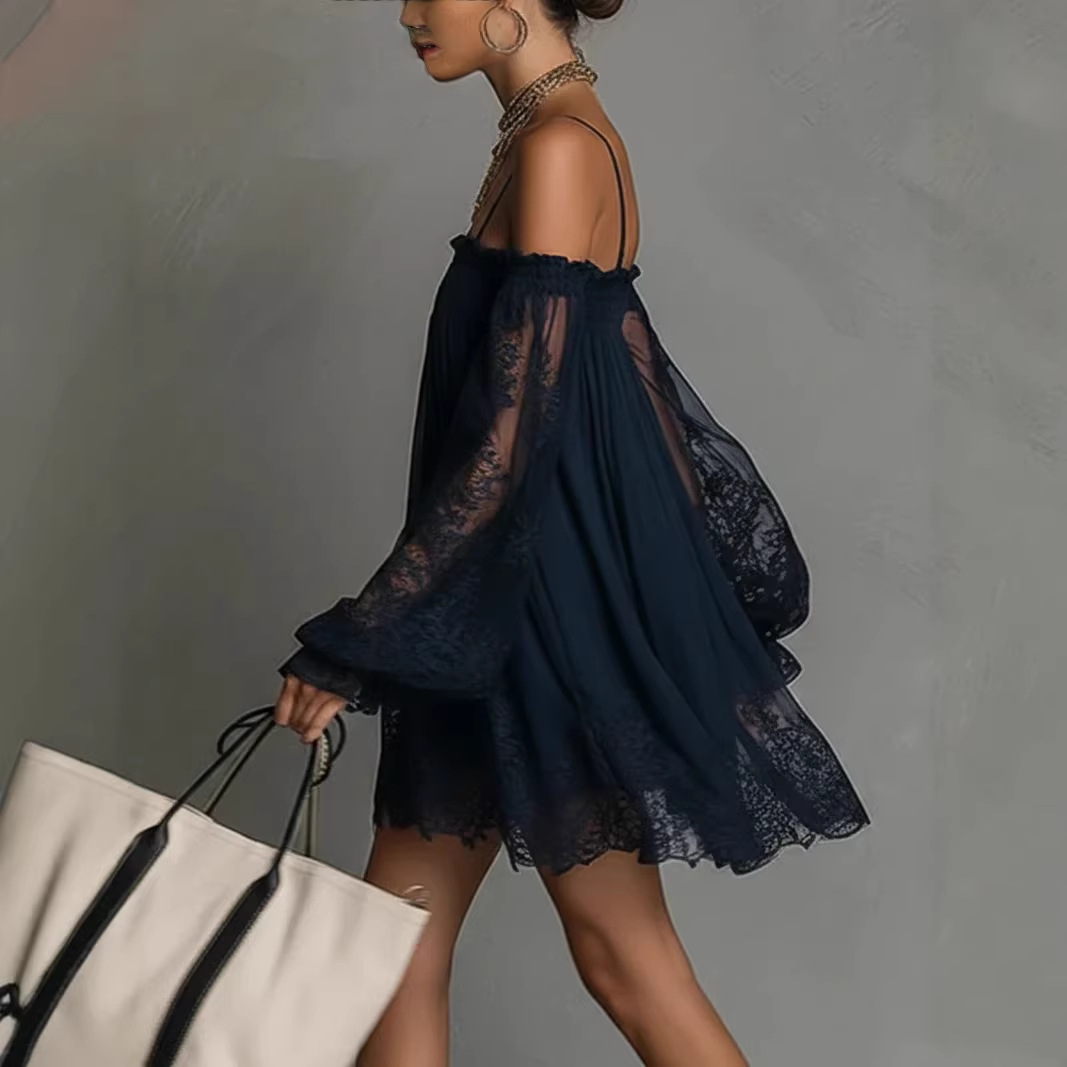 Robe Courte Épaules Dénudées e - Off Shoulder Puff Sleeve Sundress avis et prix