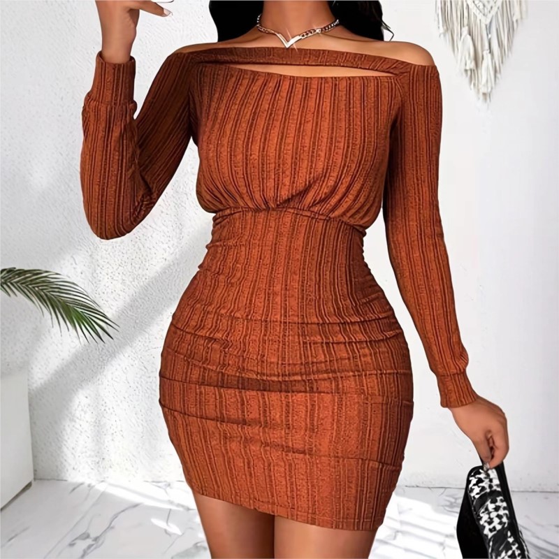 Robe de mode pour femmes, prin - Bodycon Long Sleeve Ribbed Dress avis et prix