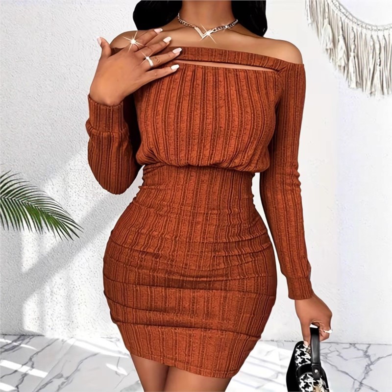 Robe de mode pour femmes, prin - Bodycon Long Sleeve Ribbed Dress avis et prix