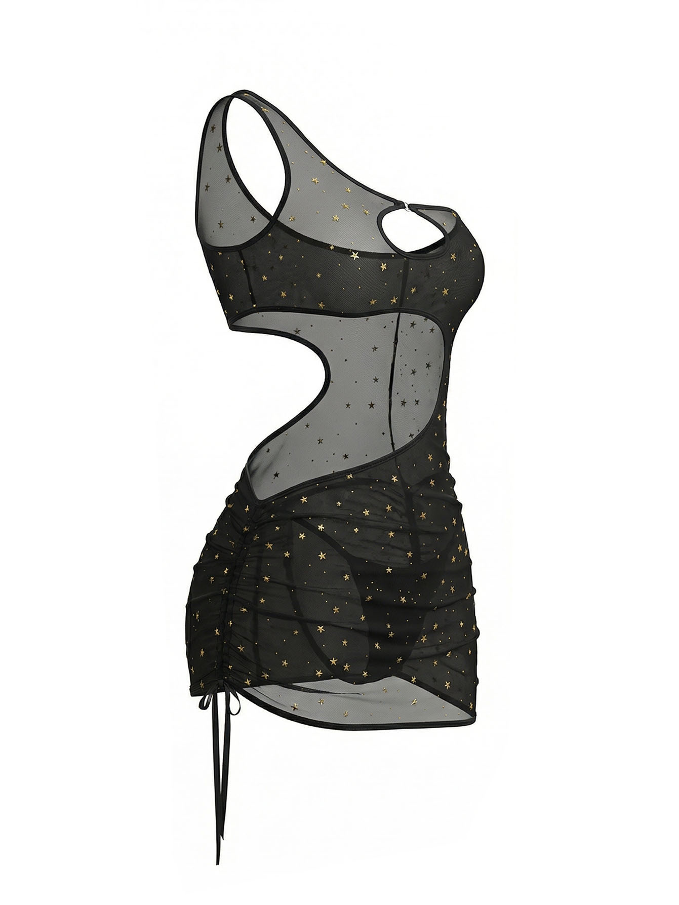 Robe de lingerie noire asymétr - Sexy Mesh Sheer Bodycon Dress avis et prix