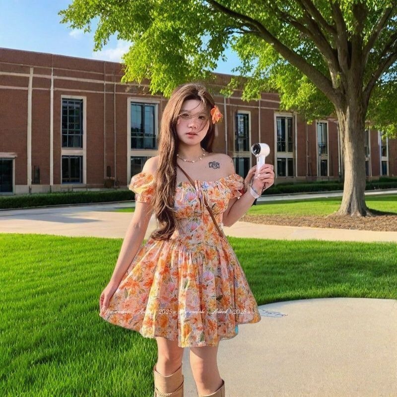 Nouvelle Robe Courte Décontrac - Off Shoulder Puff Sleeve Sundress avis et prix