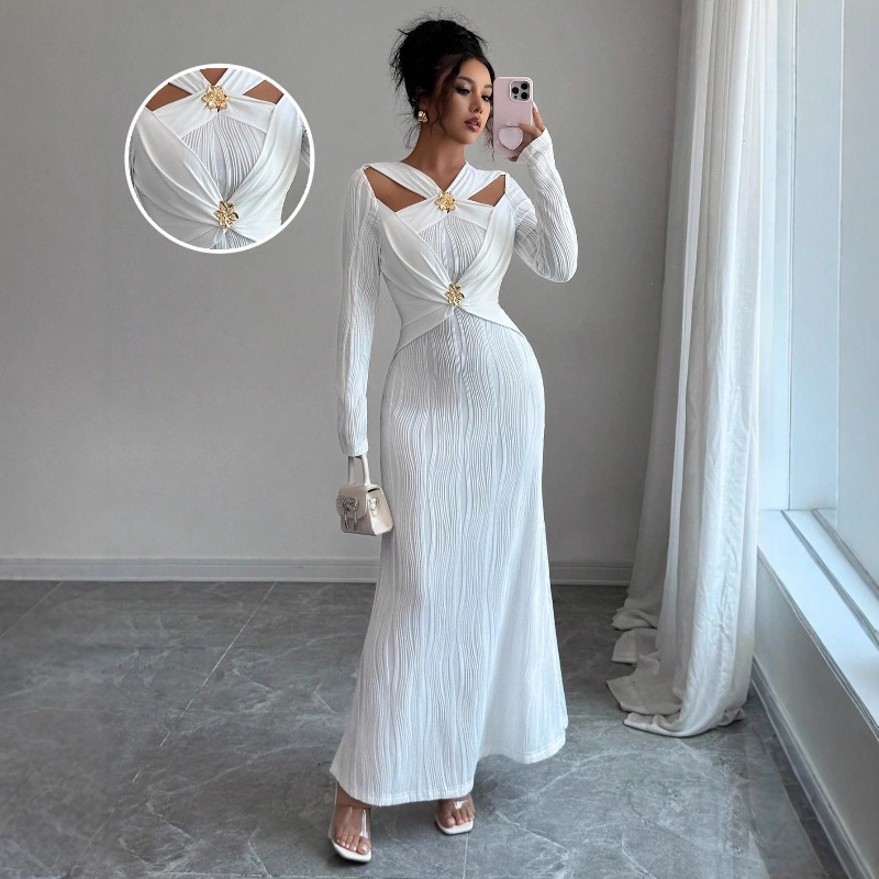 Robe de soirée côtelée pour fe - Bodycon Long Sleeve Ribbed Dress avis et prix