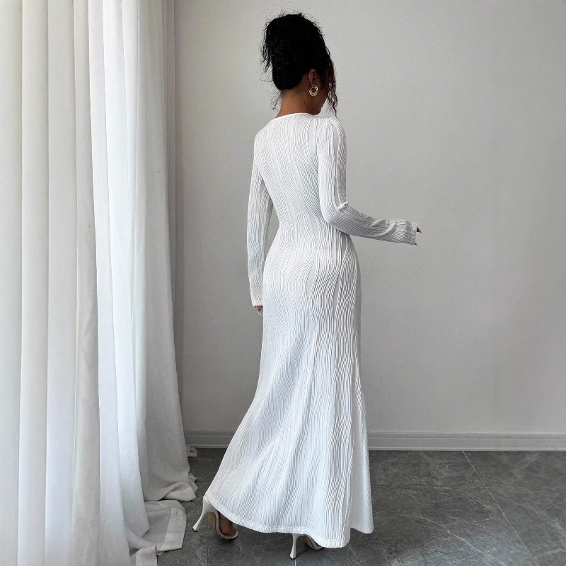 Robe de soirée côtelée pour fe - Bodycon Long Sleeve Ribbed Dress avis et prix