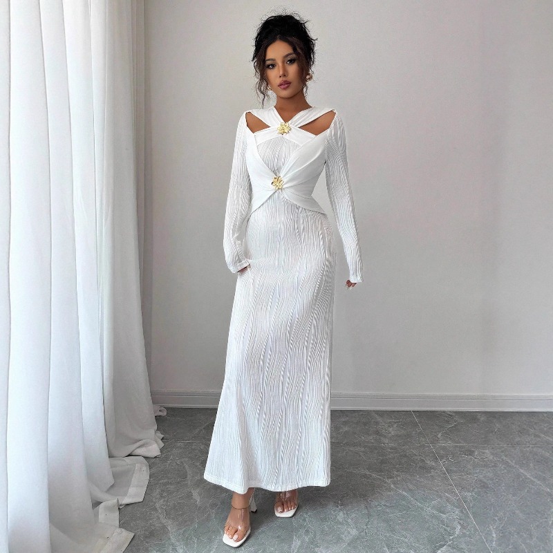 Robe de soirée côtelée pour fe - Bodycon Long Sleeve Ribbed Dress avis et prix