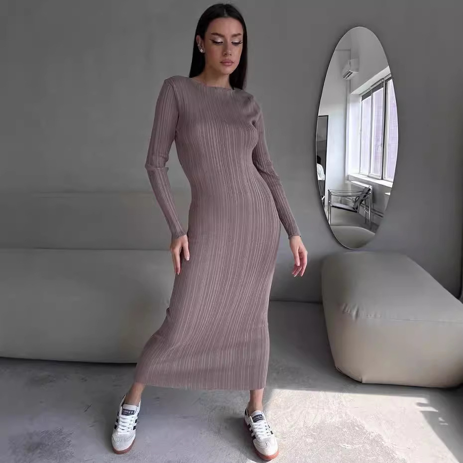 Robe longue moulante élégante  - Bodycon Long Sleeve Ribbed Dress avis et prix