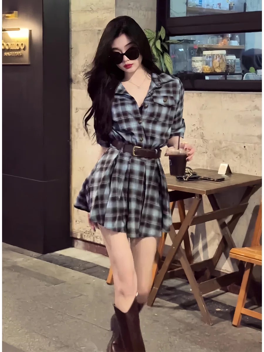 Robe chemise à carreaux style  - Korean Style A Line Shirt Dress avis et prix
