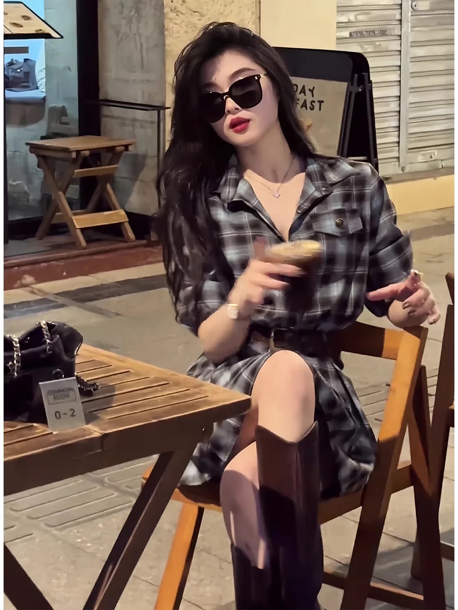 Robe chemise à carreaux style  - Korean Style A Line Shirt Dress avis et prix