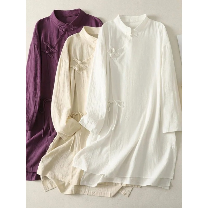 Robe tunique décontractée pour - Casual Loose Linen Shirt Dress avis et prix