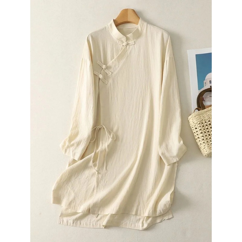 Robe tunique décontractée pour - Casual Loose Linen Shirt Dress avis et prix
