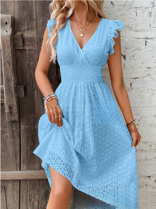Robe d'été en coton à œillets, - French Vintage Floral Midi Dress avis et prix