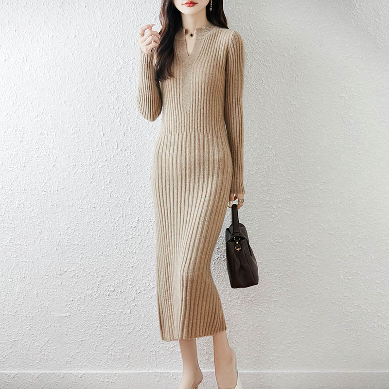 Robe longue côtelée minimalist - Bodycon Long Sleeve Ribbed Dress avis et prix