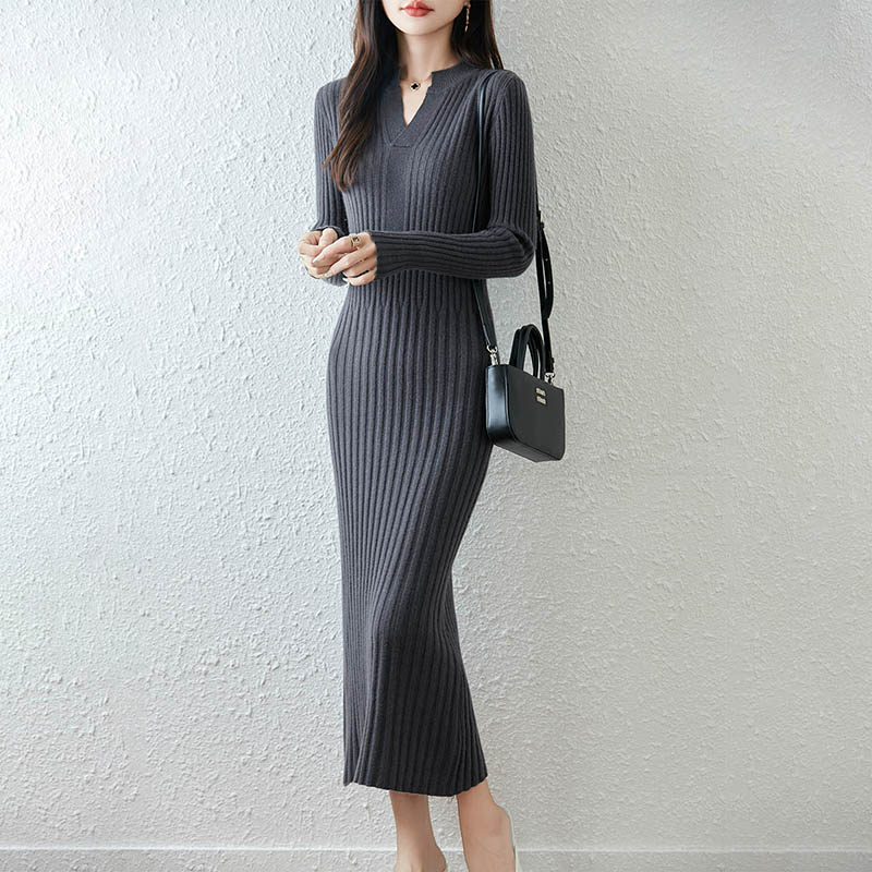 Robe longue côtelée minimalist - Bodycon Long Sleeve Ribbed Dress avis et prix