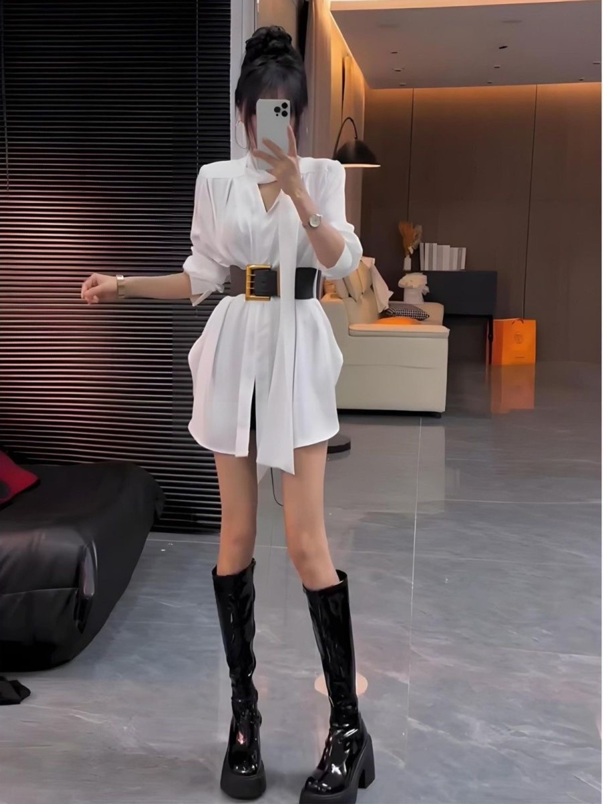 Robe chemise en soie blanche p - Korean Style A Line Shirt Dress avis et prix