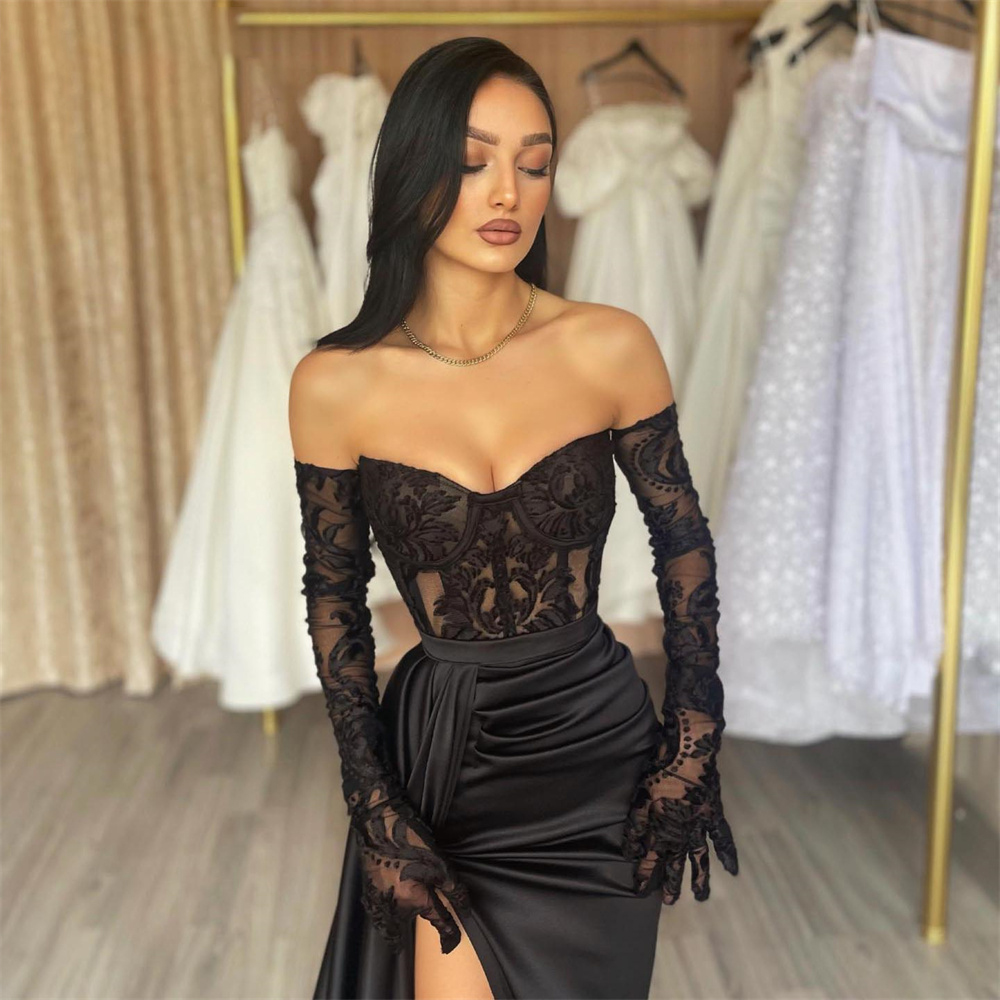 Robe de Soirée en Dentelle ave - Elegant Satin Evening Gown Split avis et prix