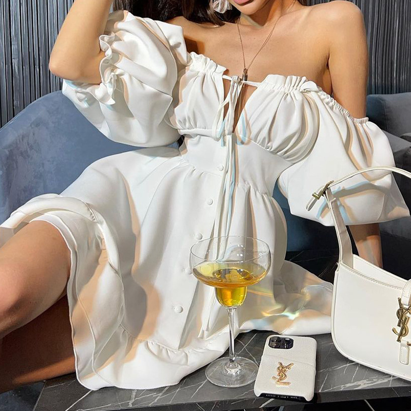 Robe Courte d'Été pour Femme,  - Off Shoulder Puff Sleeve Sundress avis et prix