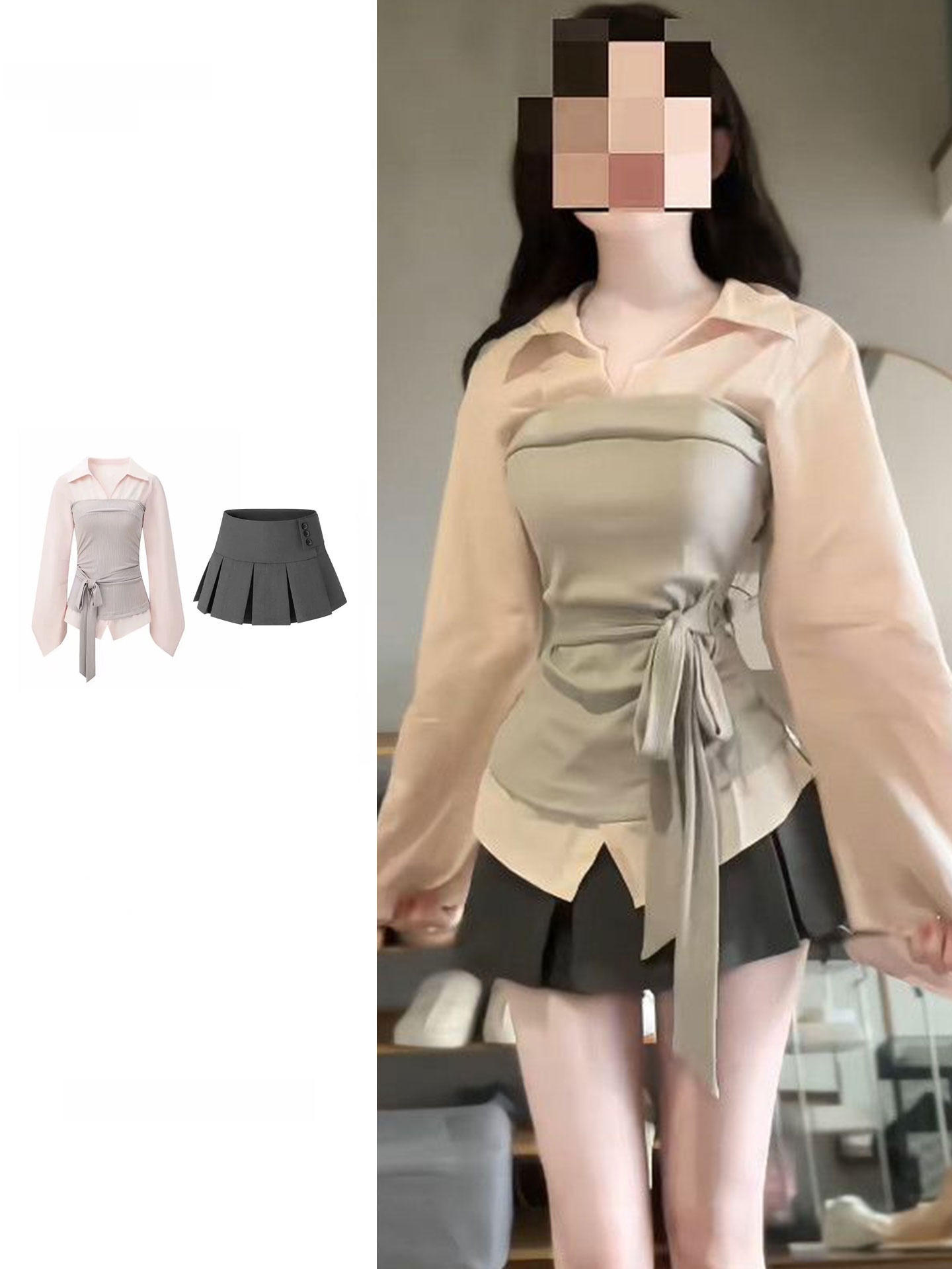 Ensemble chemise et jupe pour  - Korean Style A Line Shirt Dress avis et prix