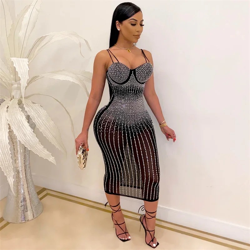 Robe de soirée transparente en - Sparkly Rhinestone Club Party Dress avis et prix