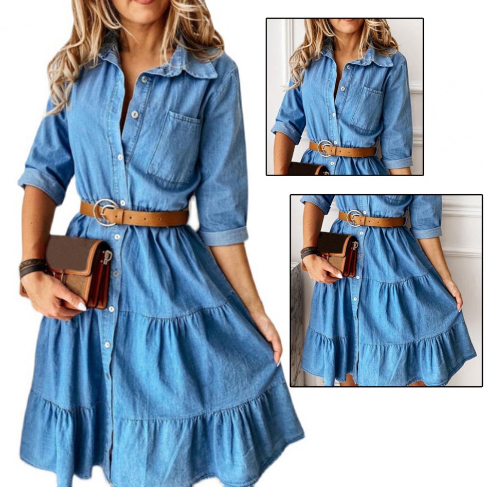 Robe en jean à manches trois-q - French Vintage Floral Midi Dress avis et prix