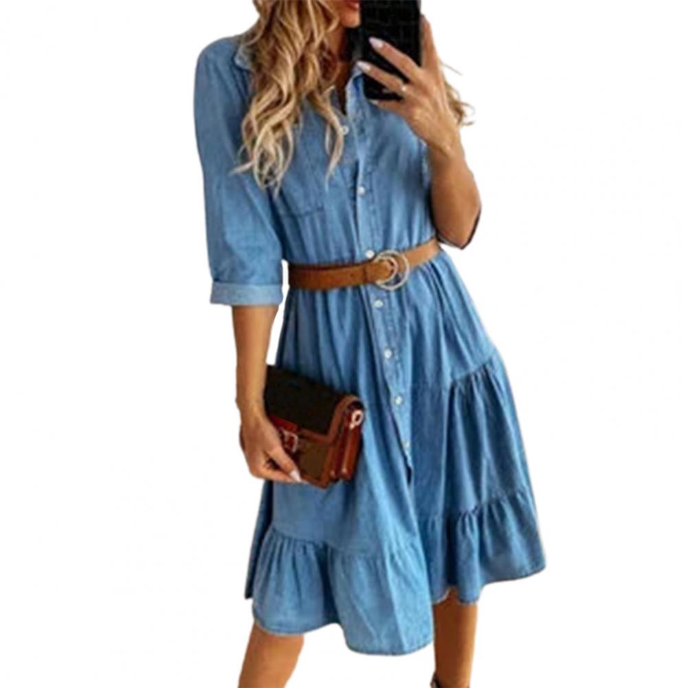 Robe en jean à manches trois-q - French Vintage Floral Midi Dress avis et prix