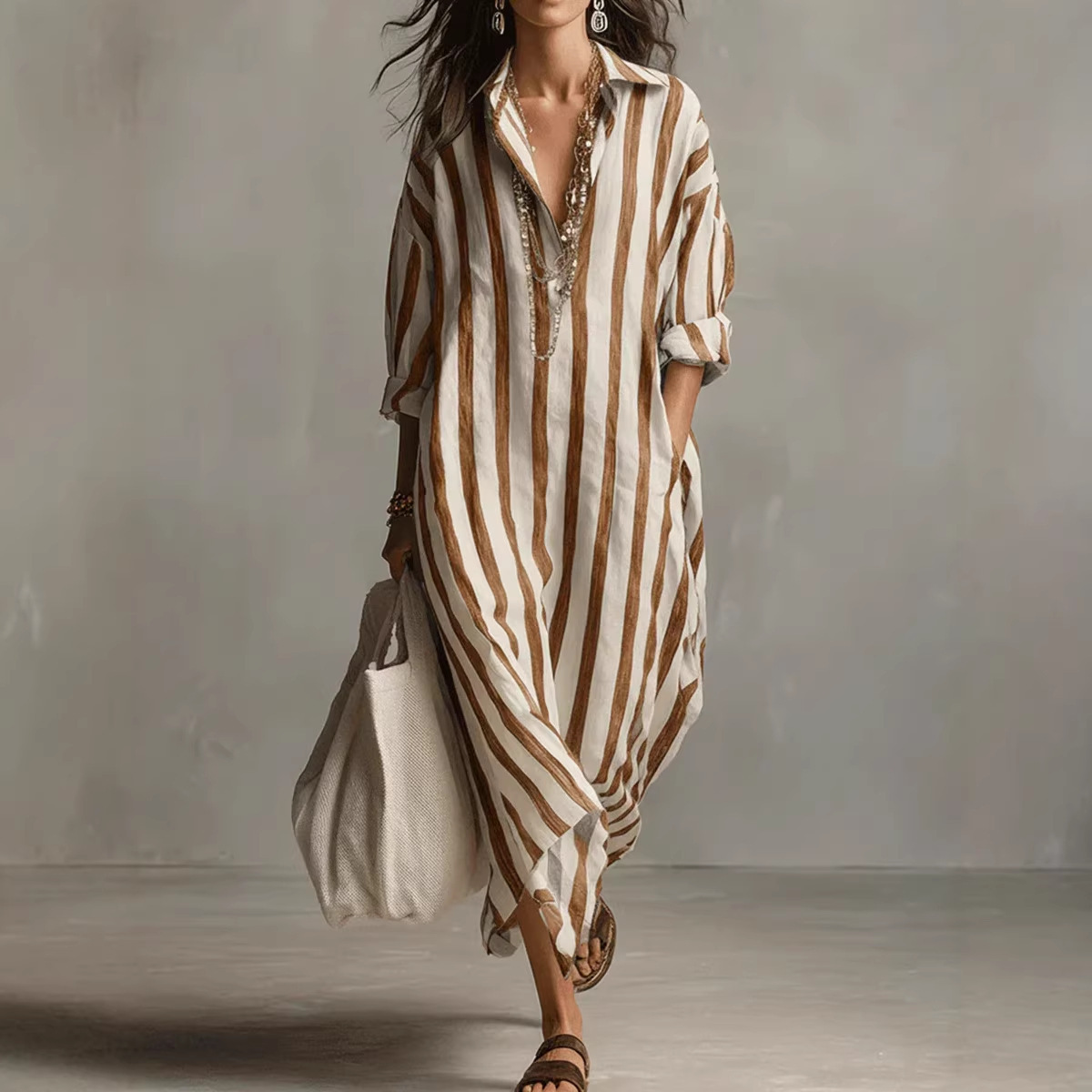 Robe longue décontractée et él - Casual Loose Linen Shirt Dress avis et prix