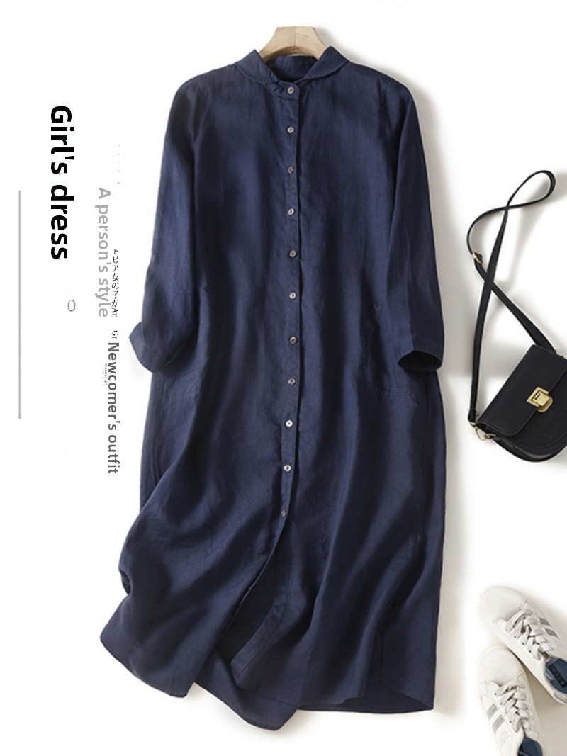 Robe chemise décontractée en m - Casual Loose Linen Shirt Dress avis et prix