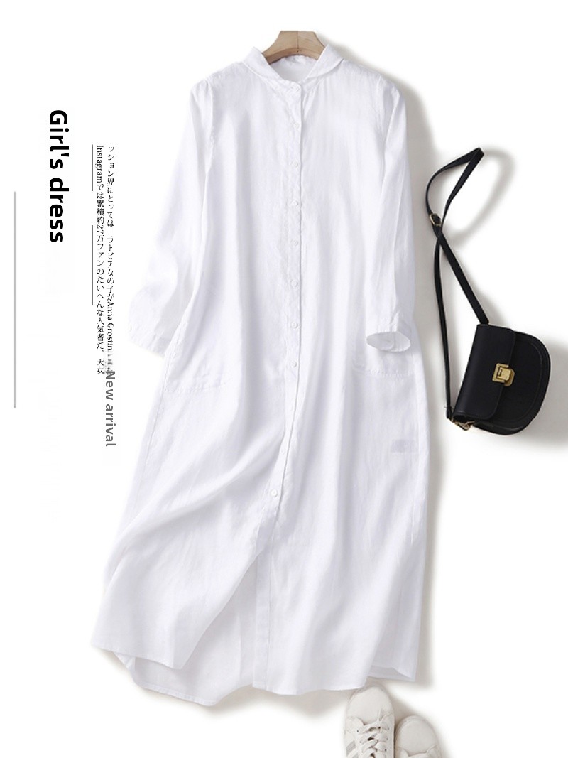 Robe chemise décontractée en m - Casual Loose Linen Shirt Dress avis et prix